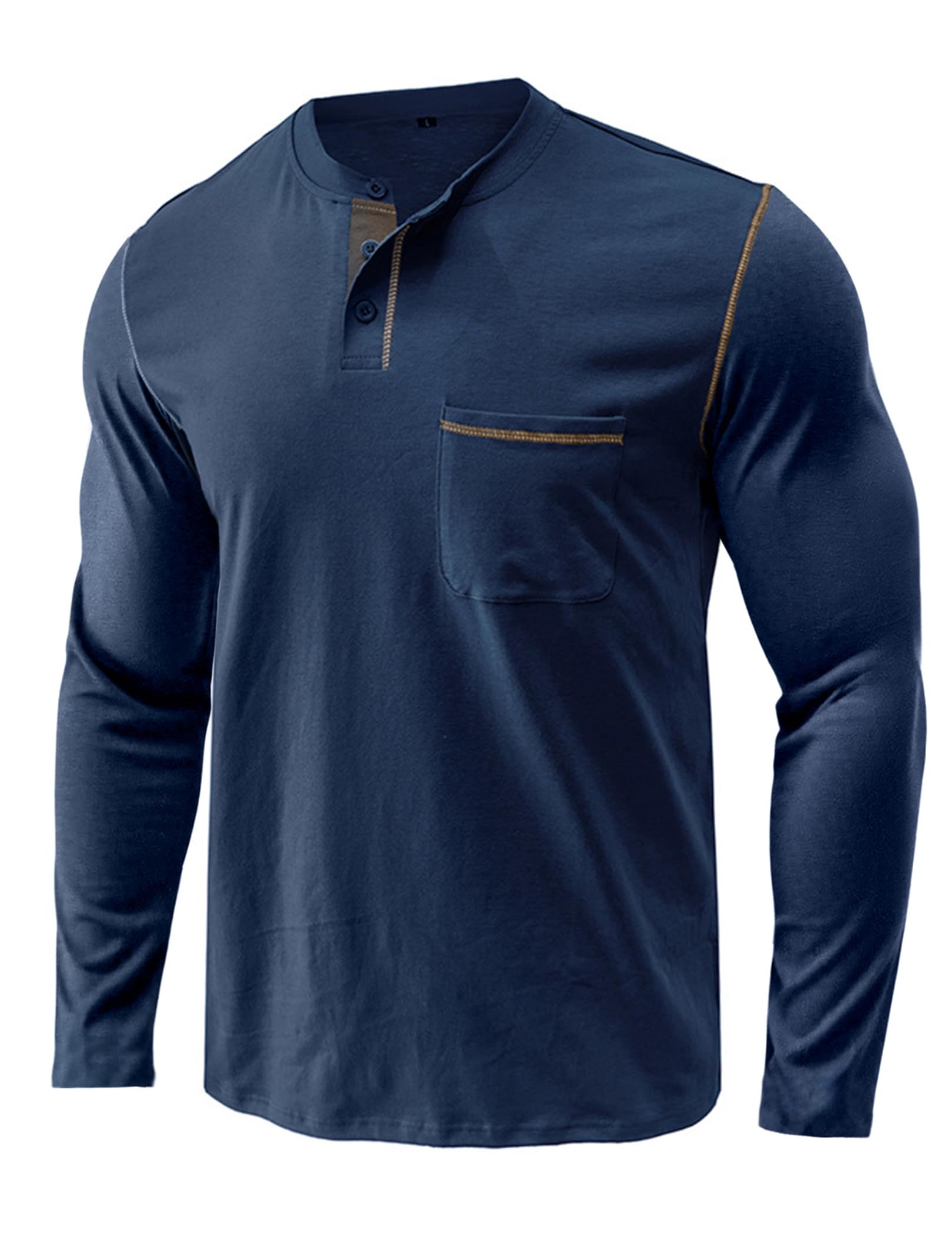 T Shirt Manche Longue Homme Tee-Shirt Coton Henley T-Shirts Casual Boutonné Tshirt Regular Fit