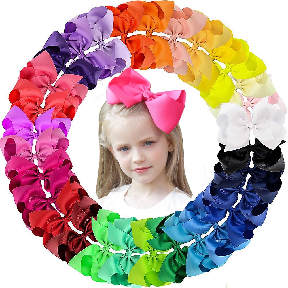 Oaoleer Hair Bows Clips Grosgrain Ribbon Bows Hair Alligator Clips Hair Barrettes Hair Accessories for Girls Toddler Infants Kids Teens Children (8inch)