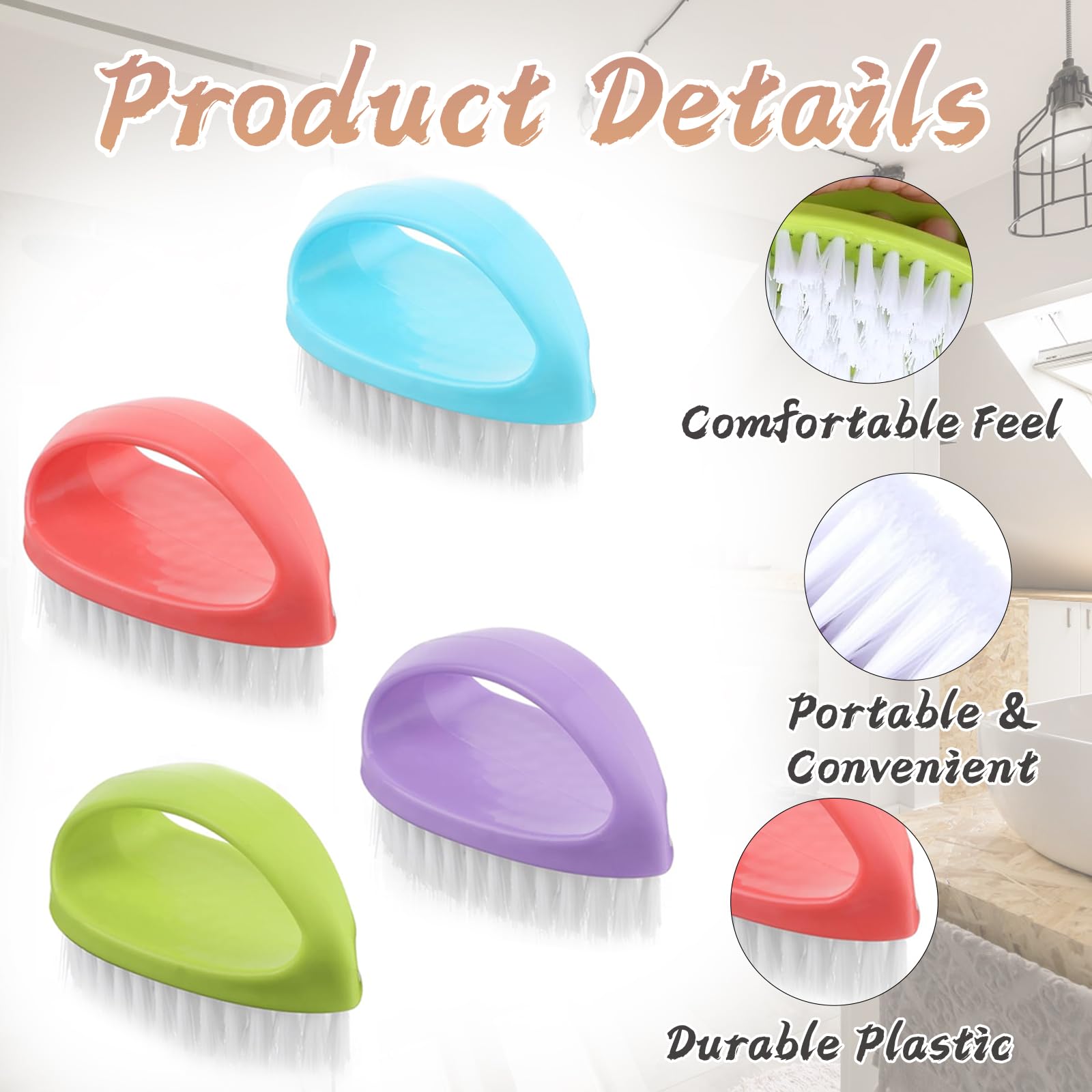 4Pcs Nail Brushes, Nail Brushes for Cleaning Nails 10.5 x 5 x 7 cm Nail Scrubbing Brush with Firm Bristles - Image 3