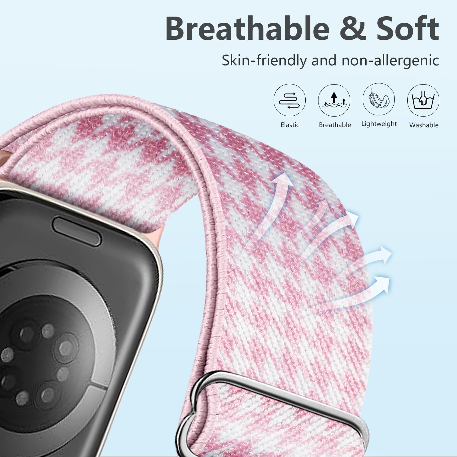 5 Pack Stretchy Nylon Band Compatible with Apple Watch Bands 40mm 41mm 42mm 44mm 45mm 46mm 49mm 38mm for Women Men, Elastic Braided Solo Loop Strap for iWatch SE Ultra 2 1, Series 10 9 8 7 6 5 4 3 2 1