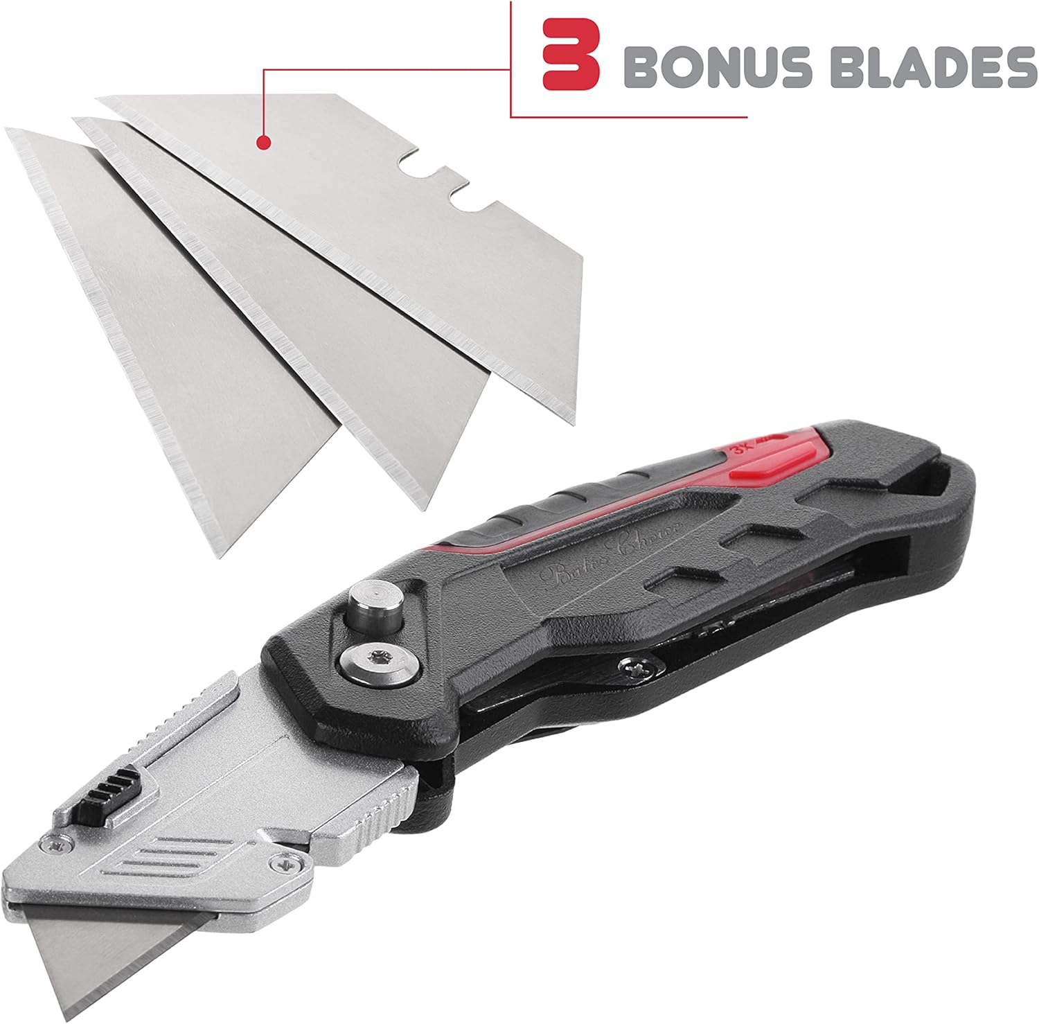 Bates Box Cutter - Folding Utility Knife With 3 Extra Blades, Retractable