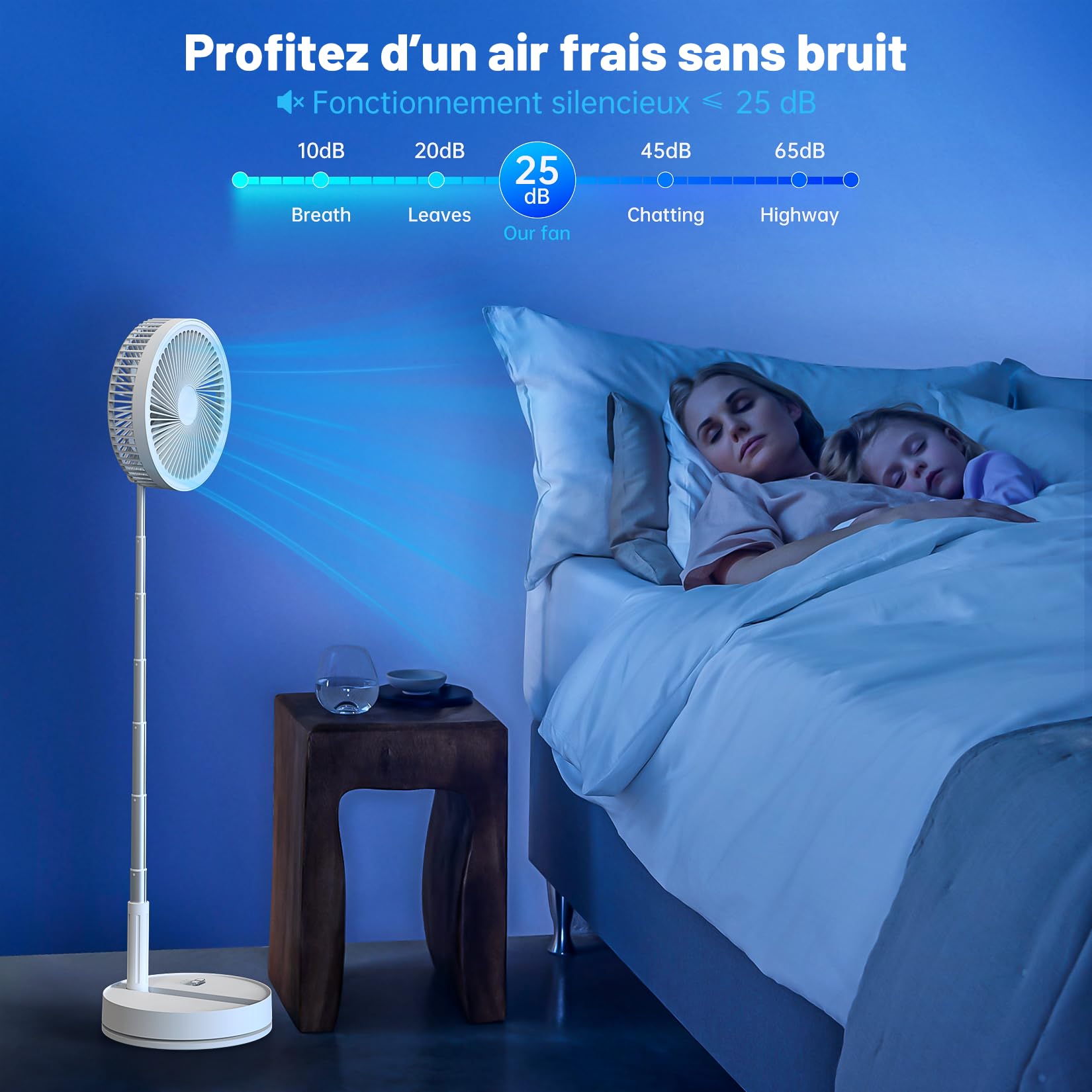 Oscillant Ventilateur sur Pied Silencieux avec Télécommande, 8.6'' Portable Pliable Sol/Table Ventilateurs 4 Vitesses/Timer, 8000mAh USB Rechargeable Piédestal Fan pour Chambre Bureau Camping Voyage