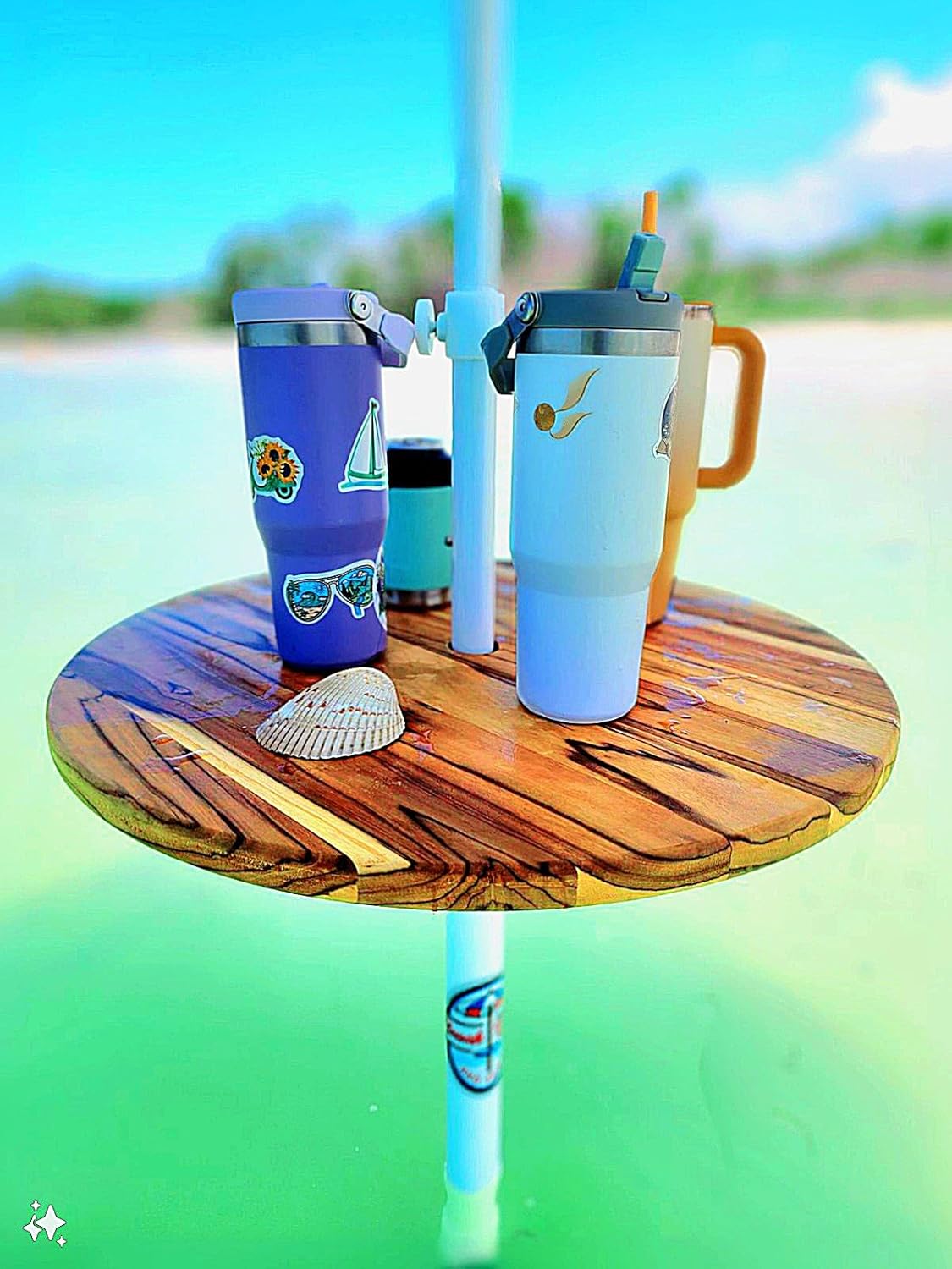 Beach Umbrella Table – Outdoor Sandbar Table with Umbrella Stand, Teak Wood (24 Inch)