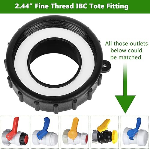 Miniatura 3 de IBC - Adaptador de bolsa de 275-330 galones a manguera de jardín con válvula de rosca fina de 2.44 pulgadas + grifo de manguera de latón + conector