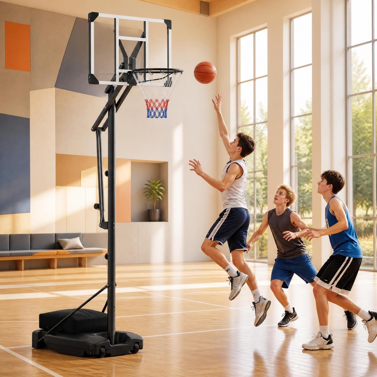 GYMAX Canestro da Basket per Adolesenti e Adulti, Altezza 173-305 cm