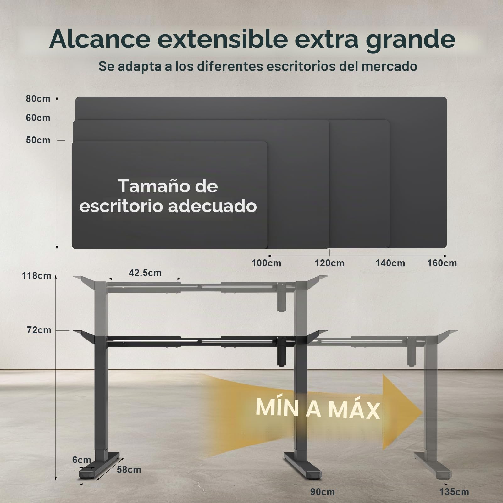 Flamaker Escritorio Eléctrico Regulable en Altura, Tamaño de Las Patas: 80 x 50 cm, Telescópico de 2 Niveles, con Protección Antichoque(Negro)