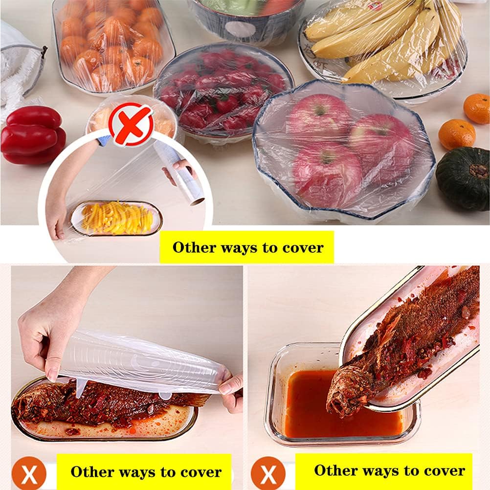  | ELANE 200PCS Reusable Elastic Food Storage Covers Dish Plate Wrap Bowl Covers Alternative to Foil for Kitchen Outdoor Picnic Home: Plate Serving Covers