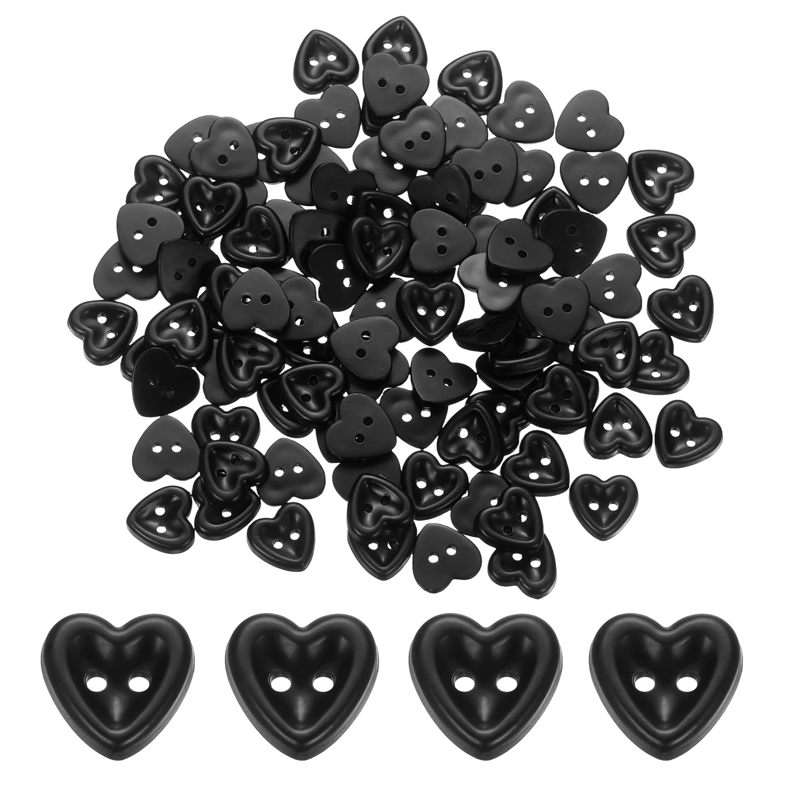 sourcing map 100Pcs Resin Buttons, 1/2" (12mm) 2 Holes Solid Color Sewing Craft Shirt Buttons for Sewing Blouse Coat Windbreaker Hat Doll Decoration DIY Crafts (Heart, Black)