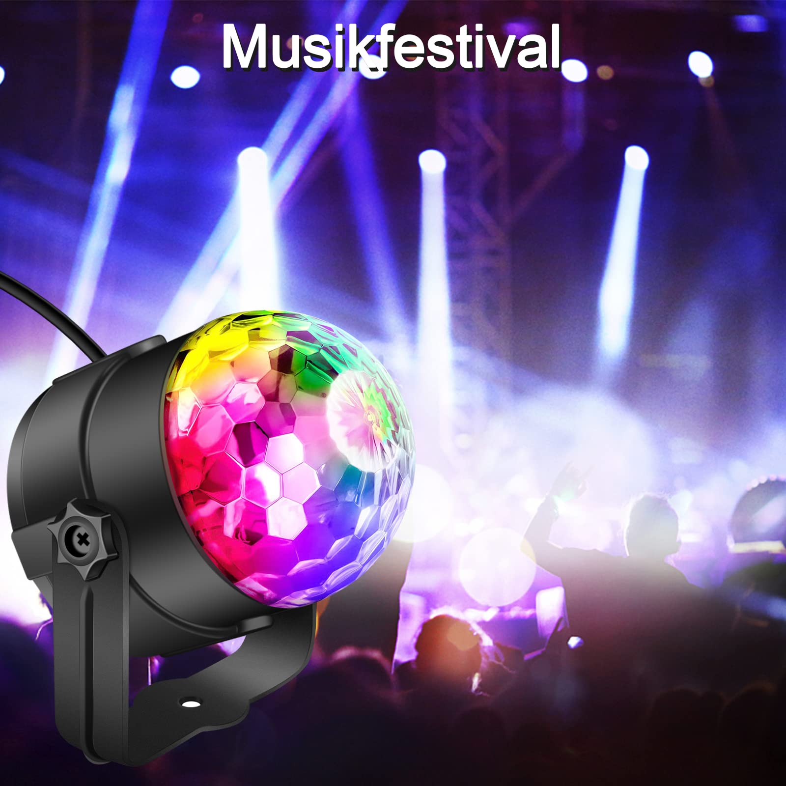 2PZ Luci Discoteca LED, Lampa Da Palco 7 RGBP Colori, Luci Discoteca Palla con Telecomando, 360°Ruotabile DJ Luce di scena per Natale,Bar,Festa,Car,Compleanno,Regalo(Spina standard europea)