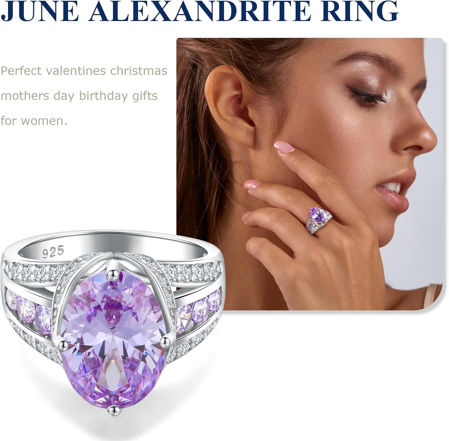 Emerald/Sapphire/Ruby/Tourmaline Rings for Women, 925 Sterling Silver Gemstone Engagement Anniversary Ring Big 6.5-8.5 Carat Birthstone Ring, Size 6 to 10 (Send Gift Box) - Image 3