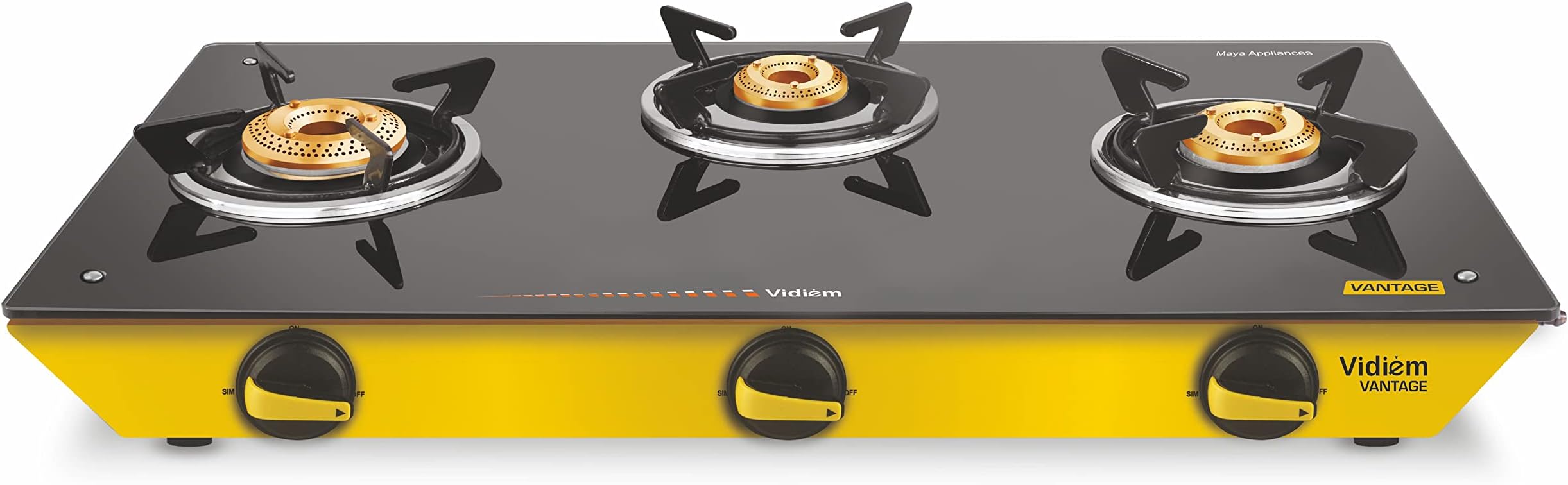 Preethi Blu Flame Sparkle Glass top 3 Burner Gas Stove, Manual Ignition, Black ((ISI Certified