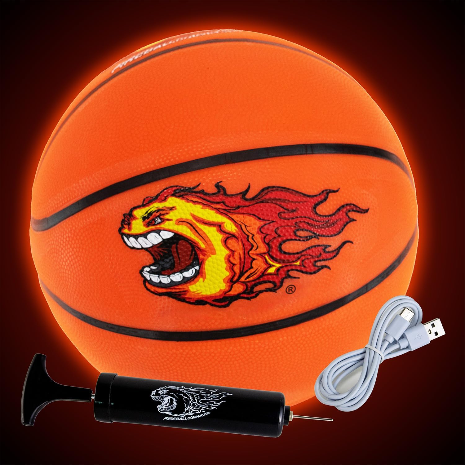 FIREBOMB LED Basketball - Rechargeable Light-Up Basketball for Nighttime Fun, Rubber Size 7, Orange Sports Ball for All Ages