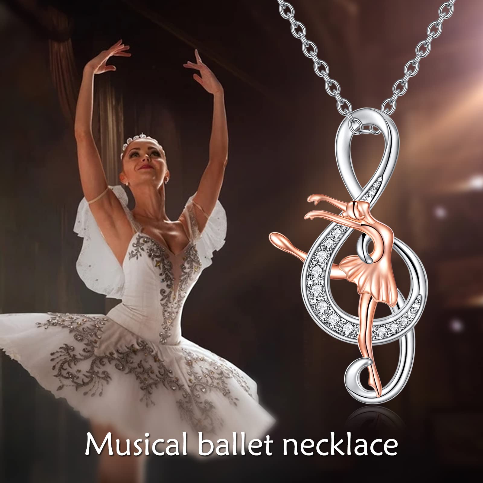 YAFEINI Collar de ballet con notas musicales, regalos de gimnasia, plata de ley 925, colgante musical, joyería deportiva para mujer, bailarina, amante de la música, 1.01 x 0.50 Zoll, Plata esterlina