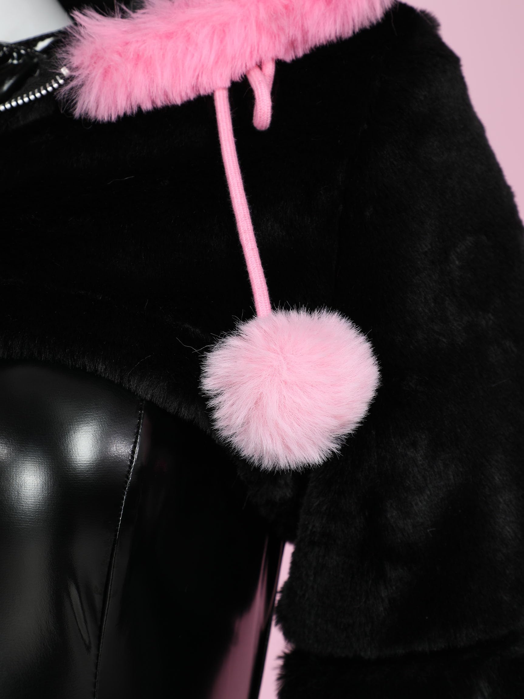 Mobbunny PU Leather Jumpsuit for Women V-neck Tight Bodysuit and Plush Hoodie with Furry Paw Gloves Party Club Halloween: Medium