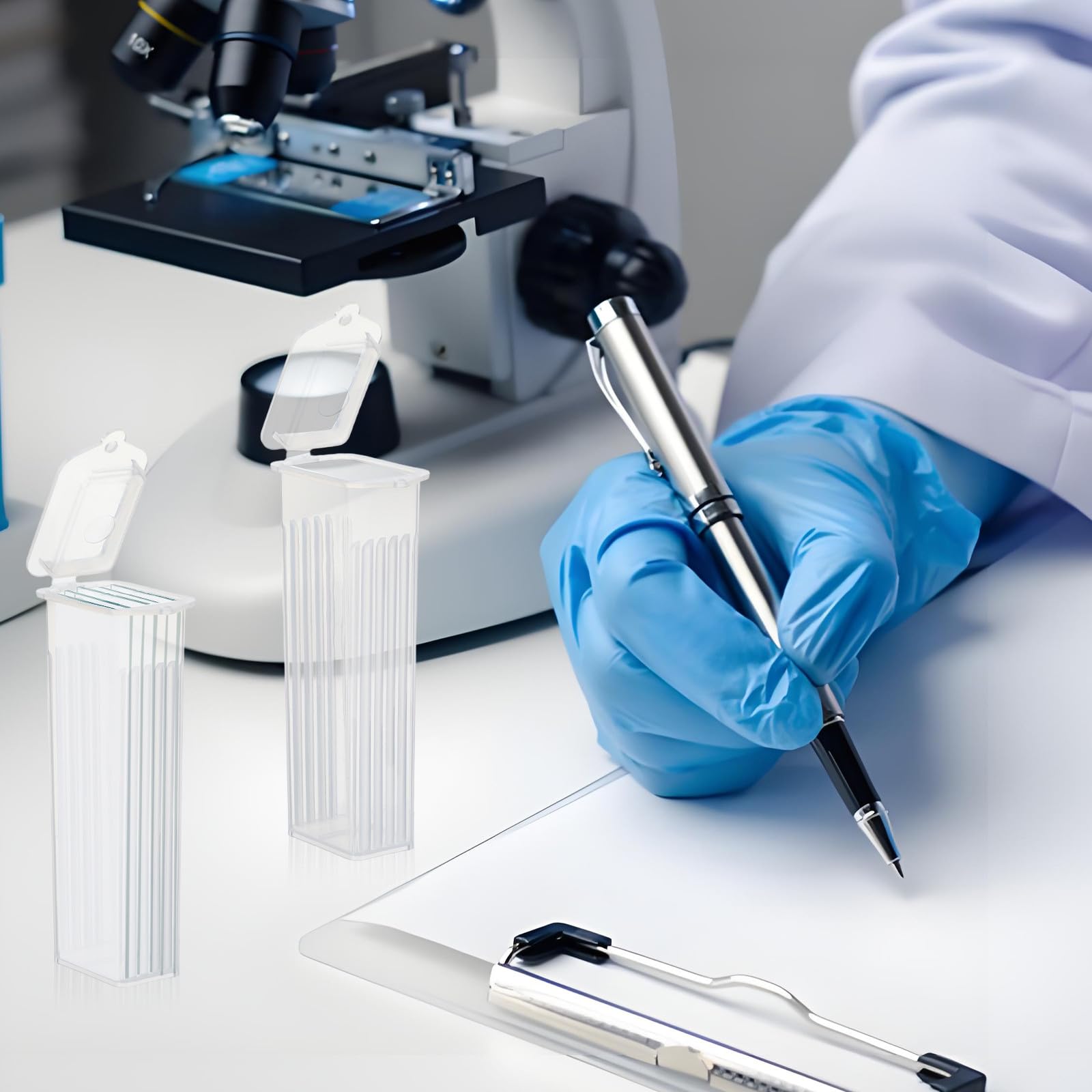 Scatola per Vetrini Patologici in Pp Bianco da 50 Pezzi, Facile da Pulire e Sicura la Conservazione, per Laboratorio e Campioni al Microscopio