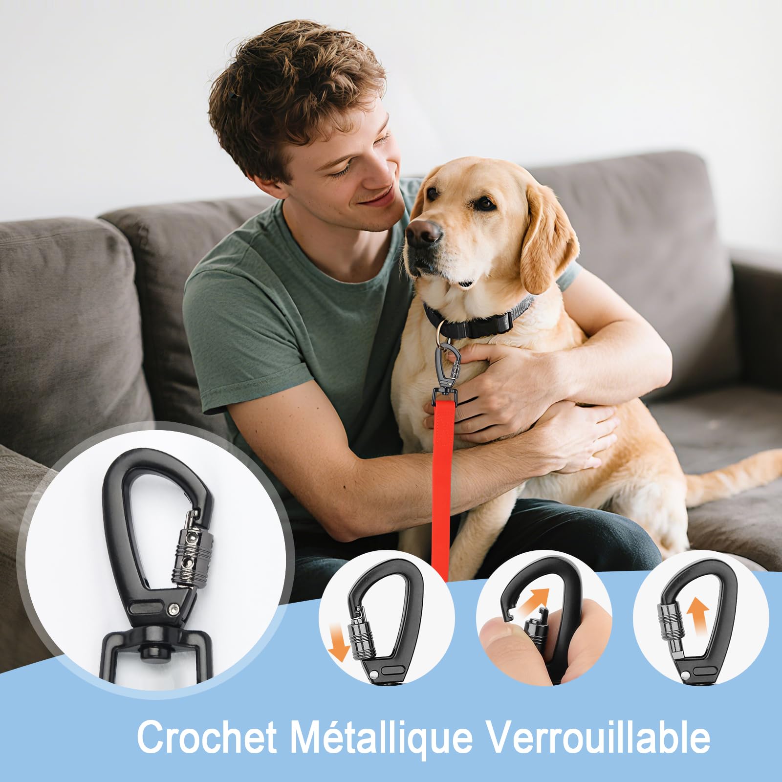 Longe pour Chien, 1,8M/ 3M/ 5M/ 10M/ 15M/ 20M/ 25M/ 30M Laisse de Dressage étanches pour Chiens, Long Laisse pour Petits, Moyens et Grands Chiens