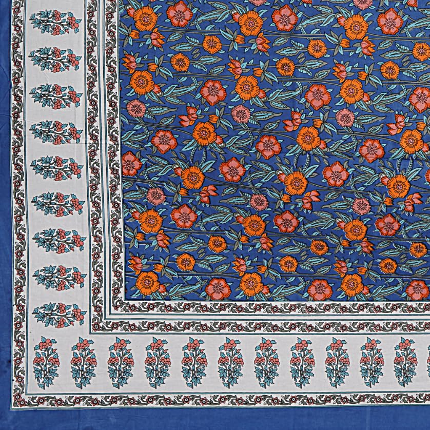Image of Living Roots Jaipuri Hand Block Print Double Cotton Bedsheet & 2 Pillow Covers, for Mattress Upto 8 inches Thick, No Colour Bleeding, Yellow Colour, Super King Size 96 * 104 inches, 150TC (577-C)