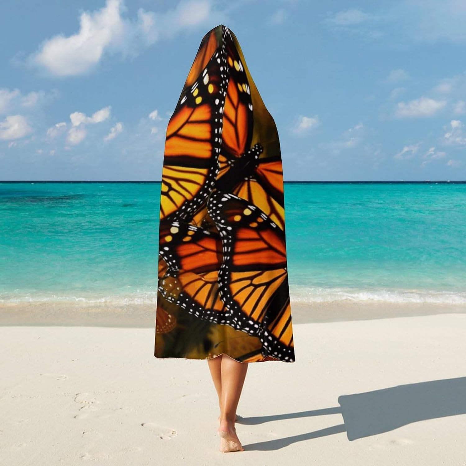 VIDI Monarch Butterflies Blanket Hoodies Wearable Blanket Fleece Oversized Hooded Blanket Cape Wrap for Adults