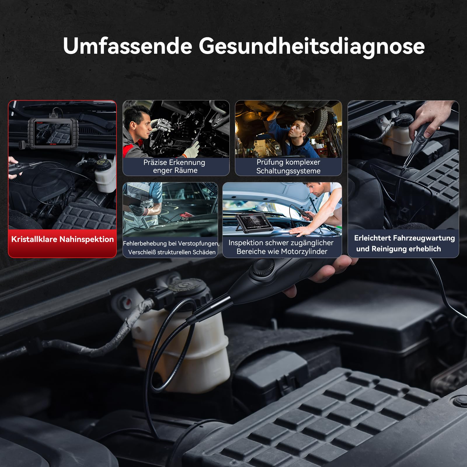 iCarsoft VDSP2000 USB Endoskopkamera, 0,21 Zoll wasserdichtes IP67 HD Endoskop, Inspektionskamera, Geeignet für die Diagnosegeräte CR MAX, CR MAX BT und CR MAX P, mit 6-Stufiger LED-Beleuchtung