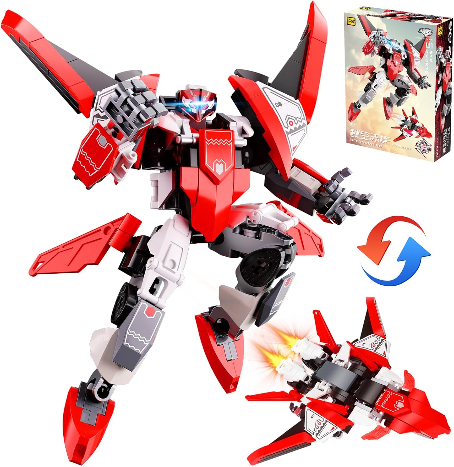 2 in 1 Transforming Mech Robot Building Sets, Mecha Robot City Toy Converts to Fighter Jet, for Adults Kids Boys Ages 6+(Red)