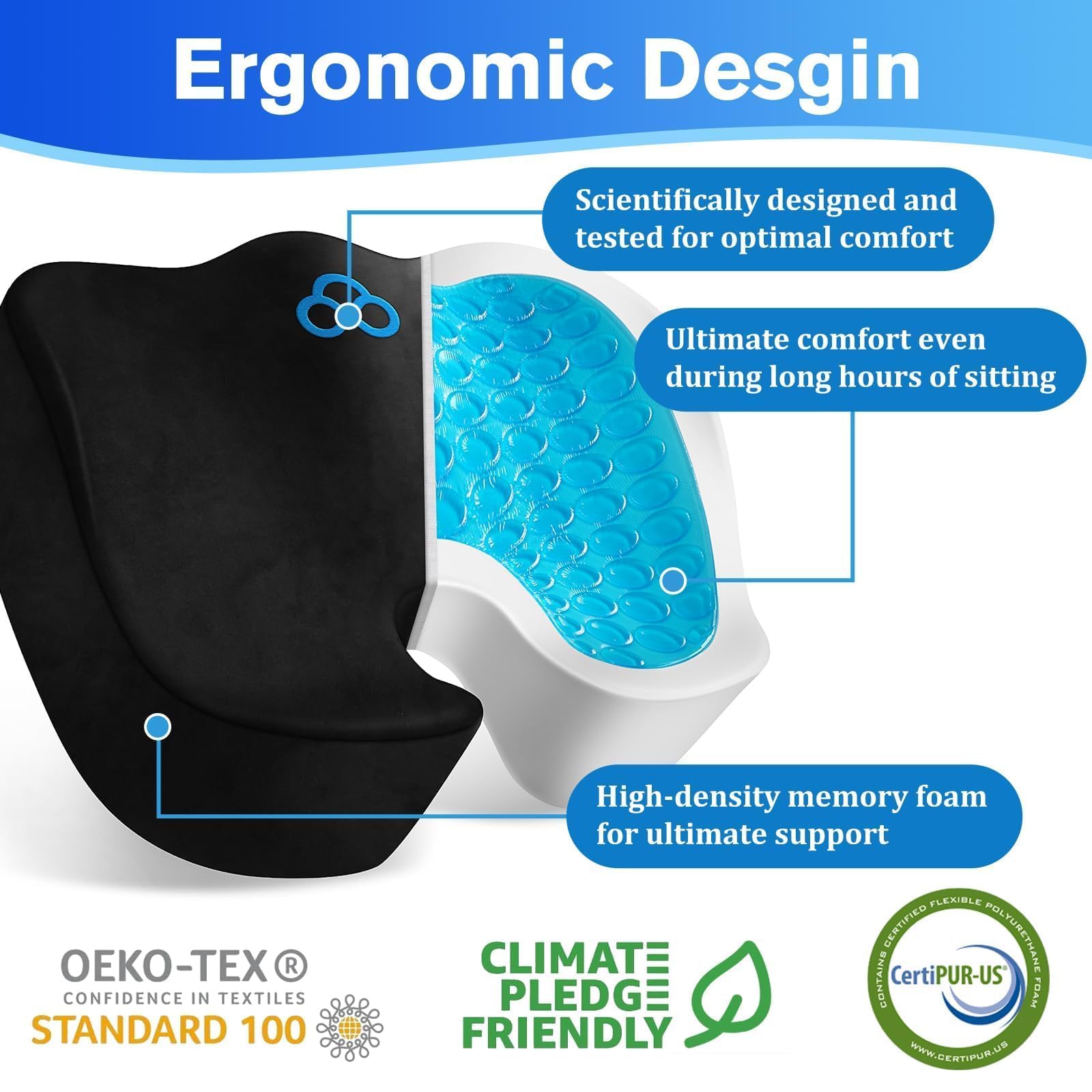 CushyOasis Cuscino per Seduta Ergonomico, Nero