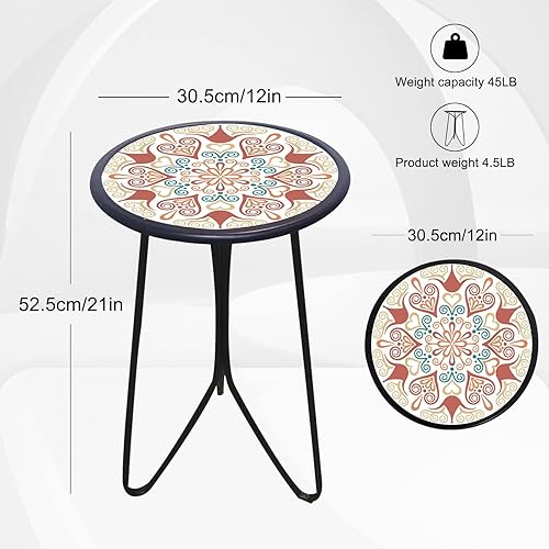 Miniatura 3 de LIFFY Mesa auxiliar de metal para exteriores, mesa pequeña de 12 pulgadas con parte superior de cristal, mesa auxiliar redonda decorativa para el