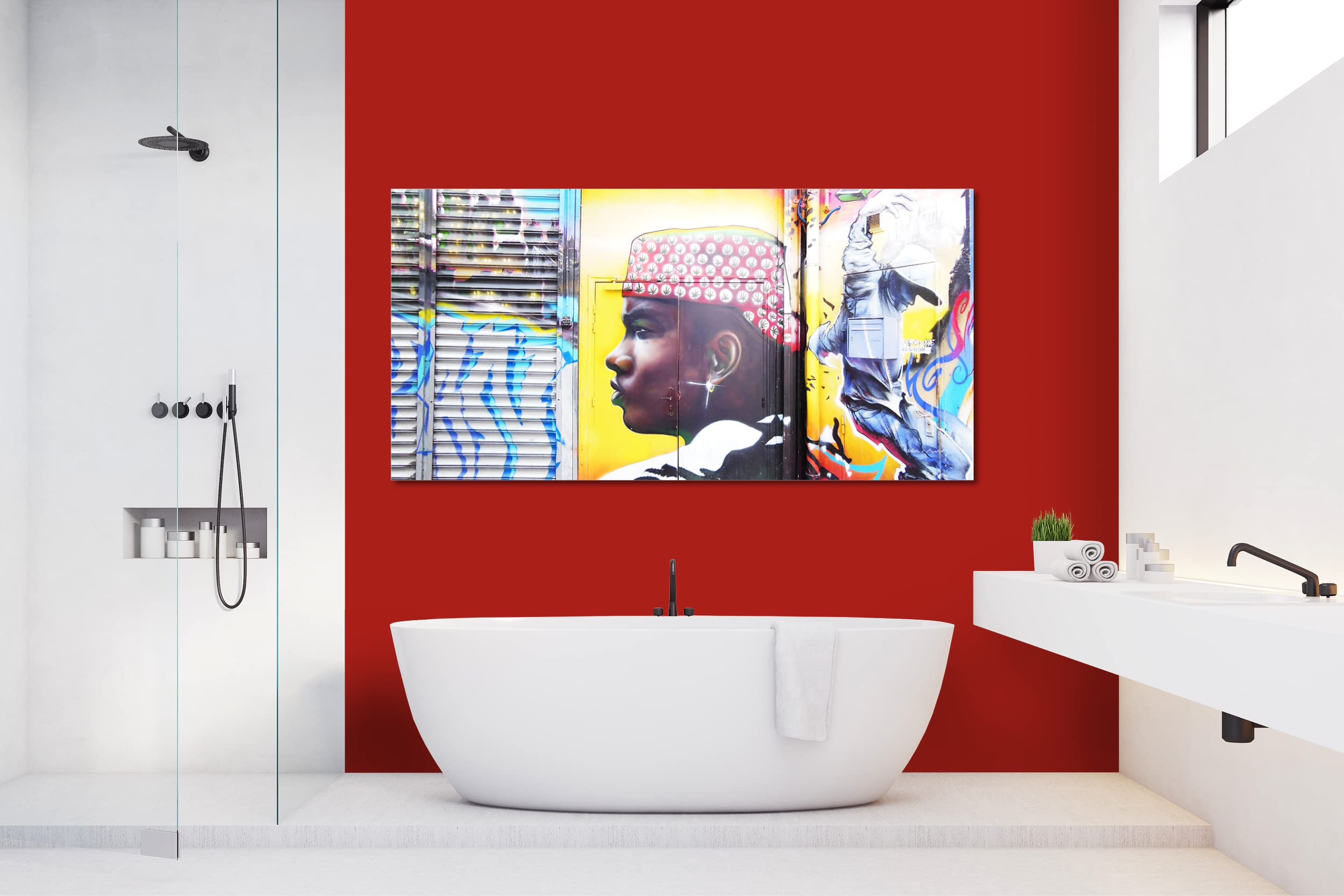 Glücksvilla - Graffiti 1 (Leinwand-Bild 2 cm, 160 x 80 cm) | div. Maße - aus DE - Kunstdruck Deko Wandbild quer - Paris Gemälde sprayen Kunst Mann Airbrush