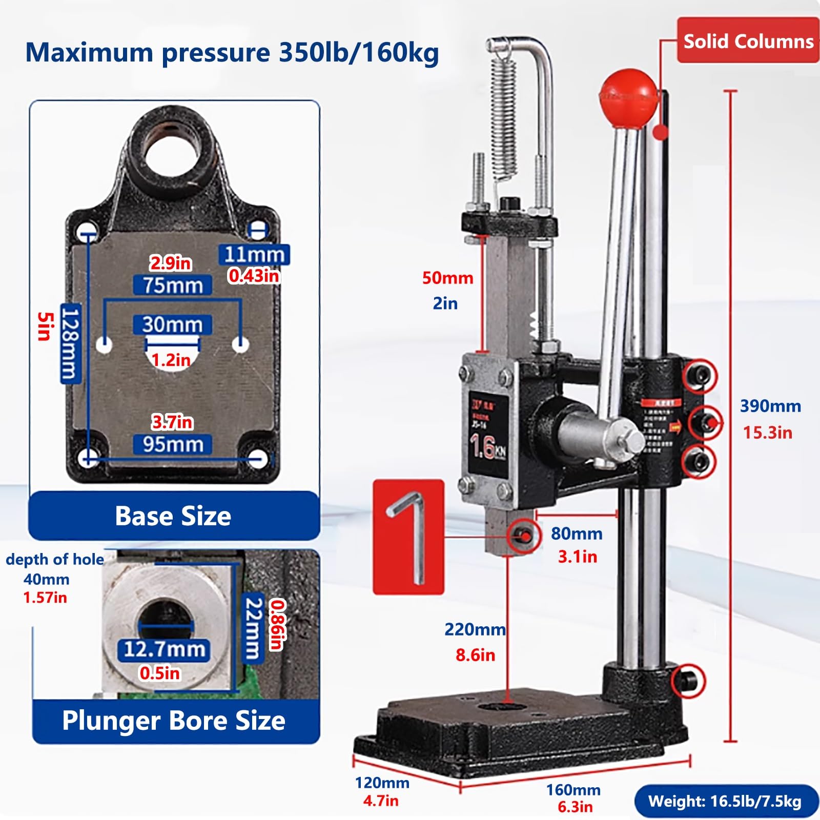 Goffratrice e perforatrice manuale in pelle, pressa a mano per il montaggio, design in ghisa da banco