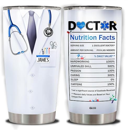 WAZONE Vaso de médico personalizado con nombre personalizado, tazas de café aisladas, acero inoxidable, 20 onzas, 30 onzas, decoración de viaje,