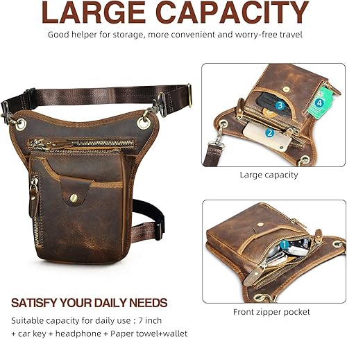 Miniatura 4 de Handadsume Riñonera de lona resistente al agua + cuero para motocicleta, riñonera de un hombro para hombres y mujeres FB211-6, 100% Cuero