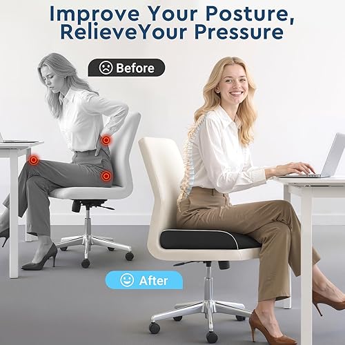 Miniatura 4 de Cojín de asiento, cojines de espuma viscoelástica para silla de oficina para largas horas sentadas, cojín para silla para ciática, coxis, coxis,