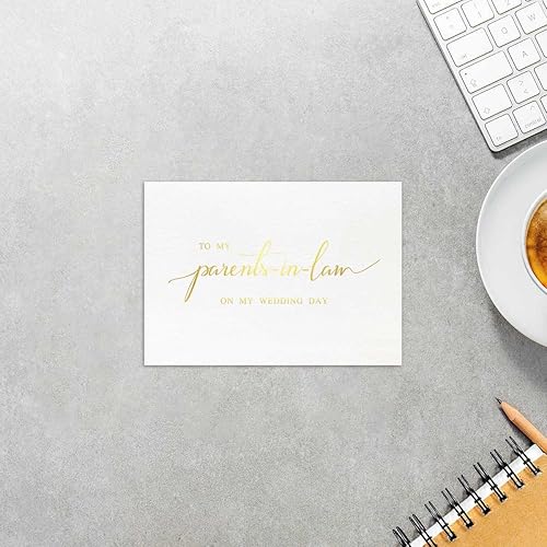 Miniatura 3 de MAGJUCHE To My Parents-In-Law On My Wedding Day Card, Tarjeta de boda de lámina dorada