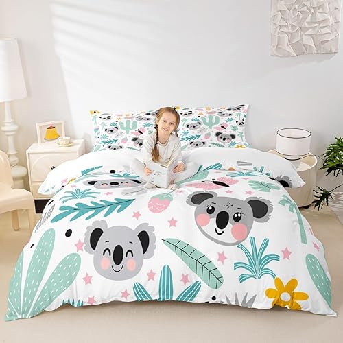 Vista 95 de Feelyou Funda de edredón de perro de dibujos animados, juego de ropa de cama para niños y niñas, perros y flores, funda de edredón con plantas Multi