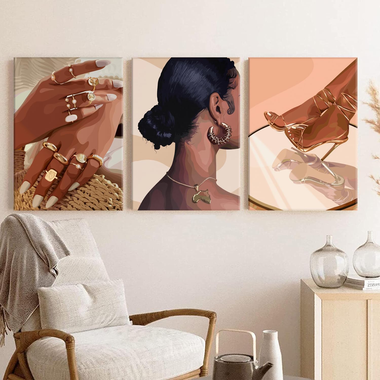 Black Girl Wall Art Set - Fashion Canvas Prints -5 Black Girl Wall Art Set - Fashion Canvas Prints -5