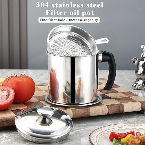 Miniatura 10 de Berglander Contenedor de grasa de tocino arcoíris con colador de 47 onzas, contenedor de almacenamiento de aceite de acero inoxidable chapado en