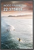 Vista 8 de Marco para póster A2, 16.5 x 23.4 pulgadas, madera maciza natural, marcos para cuadros negros con plexiglás pulido, fácil de colgar, mostrar imagen