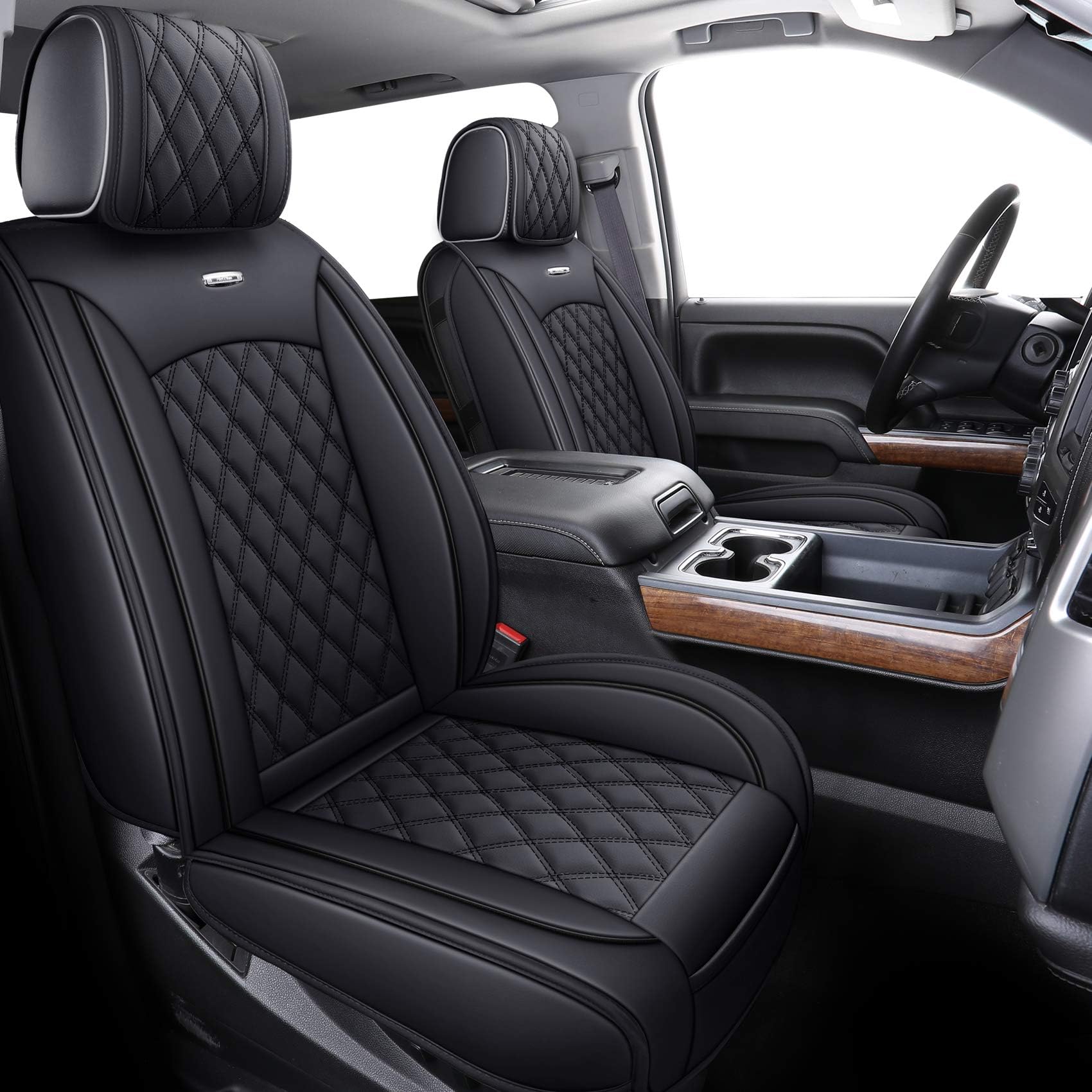 Aierxuan Seat Covers for Truck Chevy Chevrolet Silverado GMC Sierra Pickup 2007-2026 1500 2500HD 3500HD Trail Boss Z71 Crew Double Extended Cab Waterproof Leather Protectors (Full Set, Black)