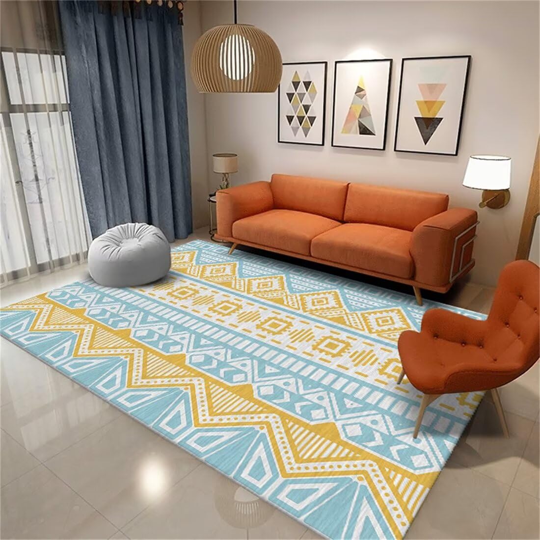 Tapis de jeux pour chambre ado au motif géométrique moderne 90x200