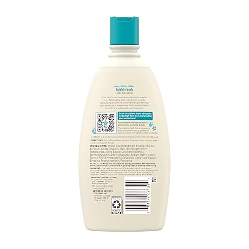 Miniatura 7 de Aveeno - Baño de burbujas para niños, baño de burbujas para pieles sensibles con extracto de avena, líquido de baño para niños nutre la piel y hace