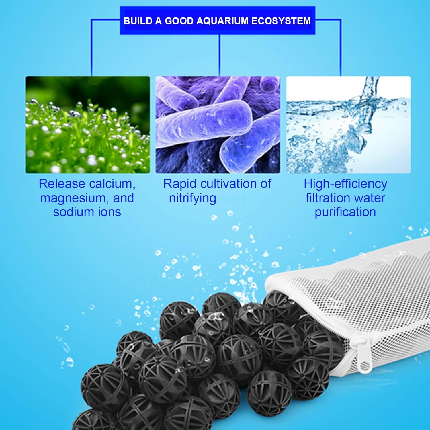 1000pcs Black Filter Bio Ball, Bio-Ball Filter, with Sponge, for Aquarium Fish Pond Waterfall Fountain Fish Tank Aquarium