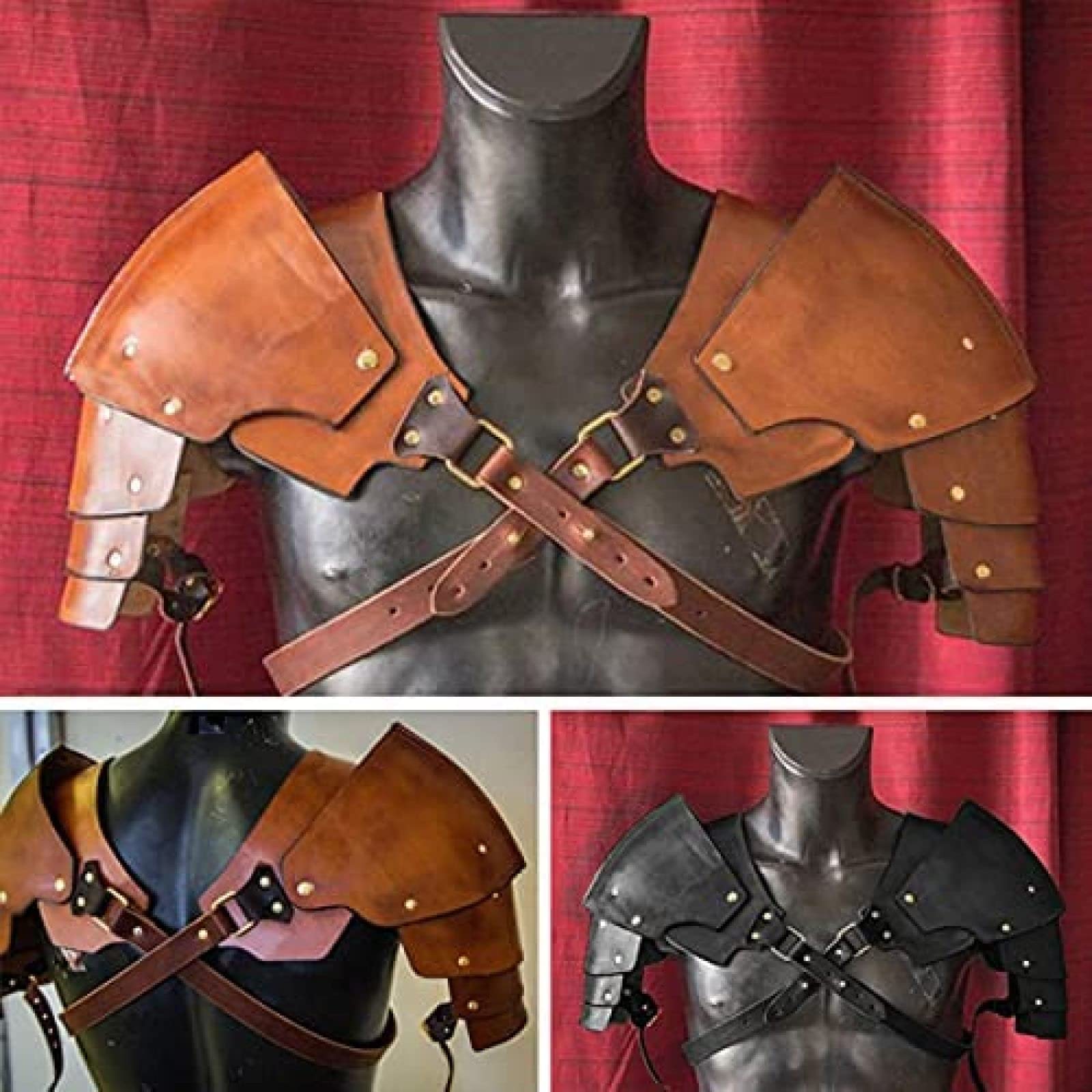 Średniowieczne steampunkowe naramienniki, regulowane ochraniacze ze sztucznej skóry, wielowarstwowe skórzane ochraniacze na ramię, wikingów, wojownik, gladiator, samuraj, rycerz, bitwa, rekwizyty na