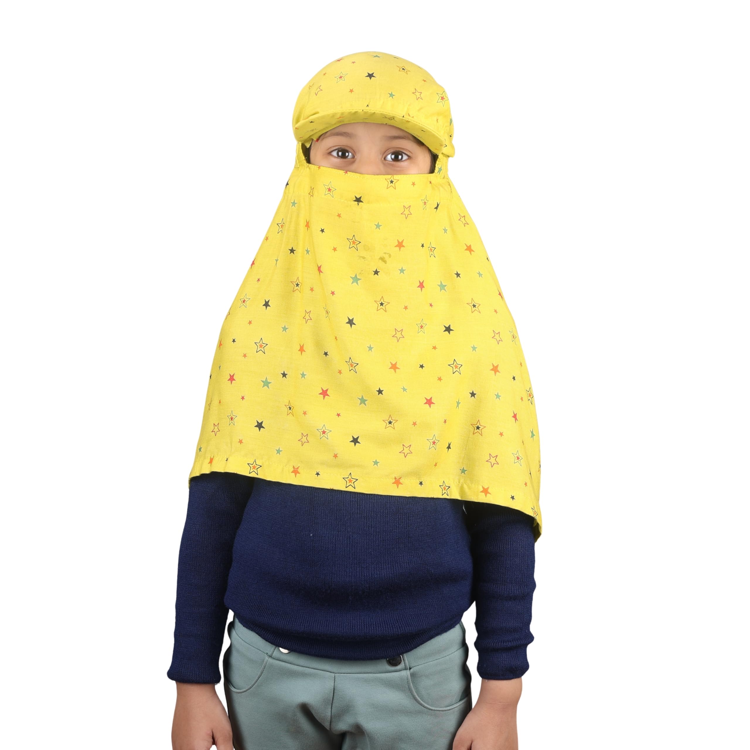Kids Cotton Scarf Cum Mask with Cap - UV Sun Protection Full Face Head Cover for Girls