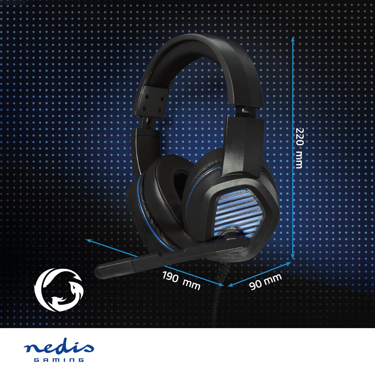 NEDIS Casque de Jeu | Tour d'oreille | Surround | USB Type-A | Rabattable Microphone | 2.10 m | LED