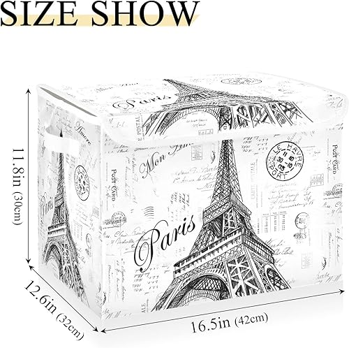 Miniatura 3 de Kigai Paris - Papeleras de almacenamiento plegables con tapa de torre Eiffel con doble asa, caja de almacenamiento abatible para juguetes, ropa,