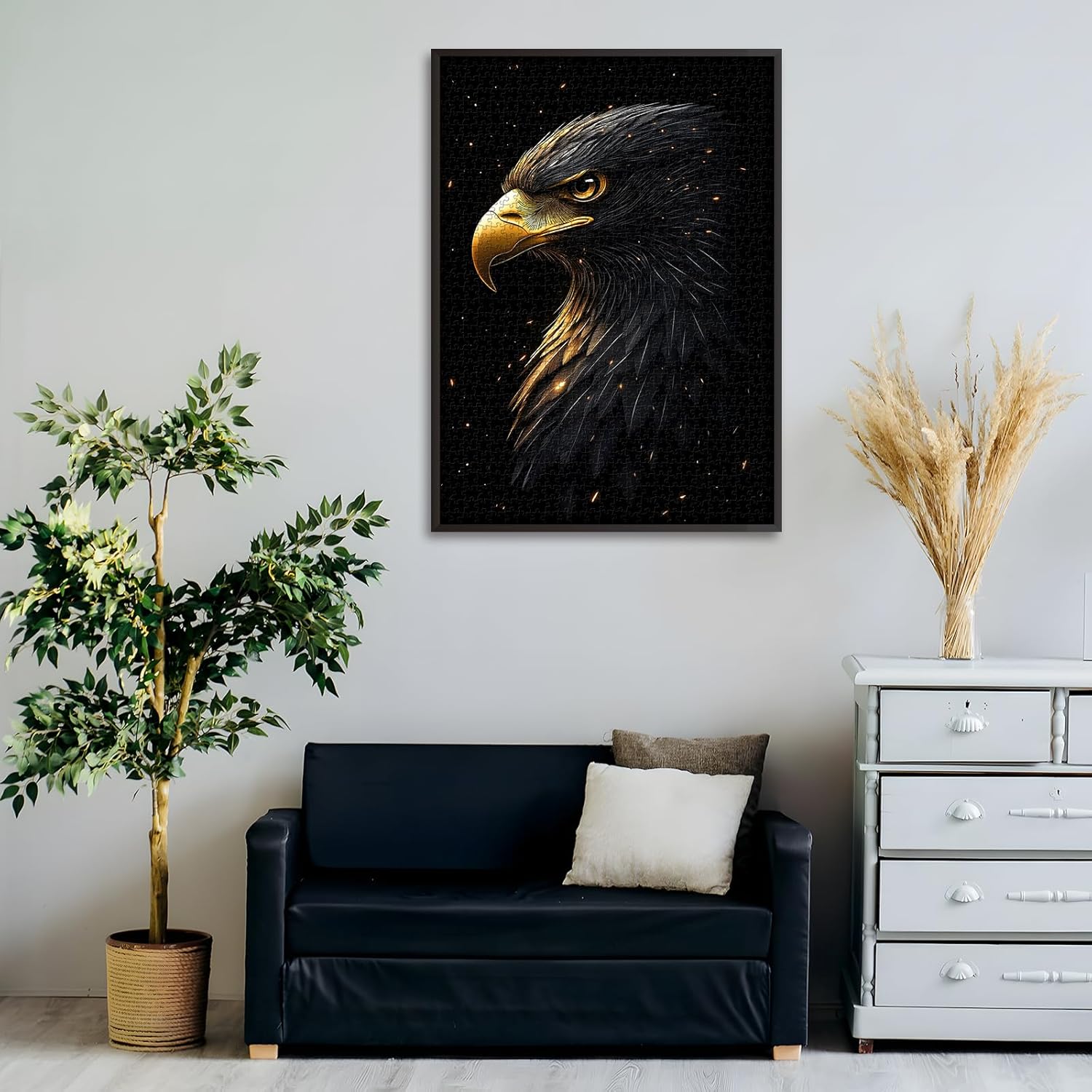 Black Flame Eagle Jigsaw Puzzle 1000 Pieces for Adults, Majestic Bald Eagle Bird Puzzles with Gold Beak and Dark Feathers, Wildlife Animal Jigsaw Puzzle, Unique Challenging Impossible Hard Puzzle