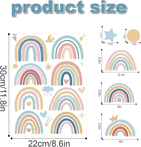 Miniatura 4 de 4 hojas de 76 calcomanías de pared con diseño de estrellas y puntos, diseño bohemio de arco iris, removibles, para niños, bebés, guardería, sala de