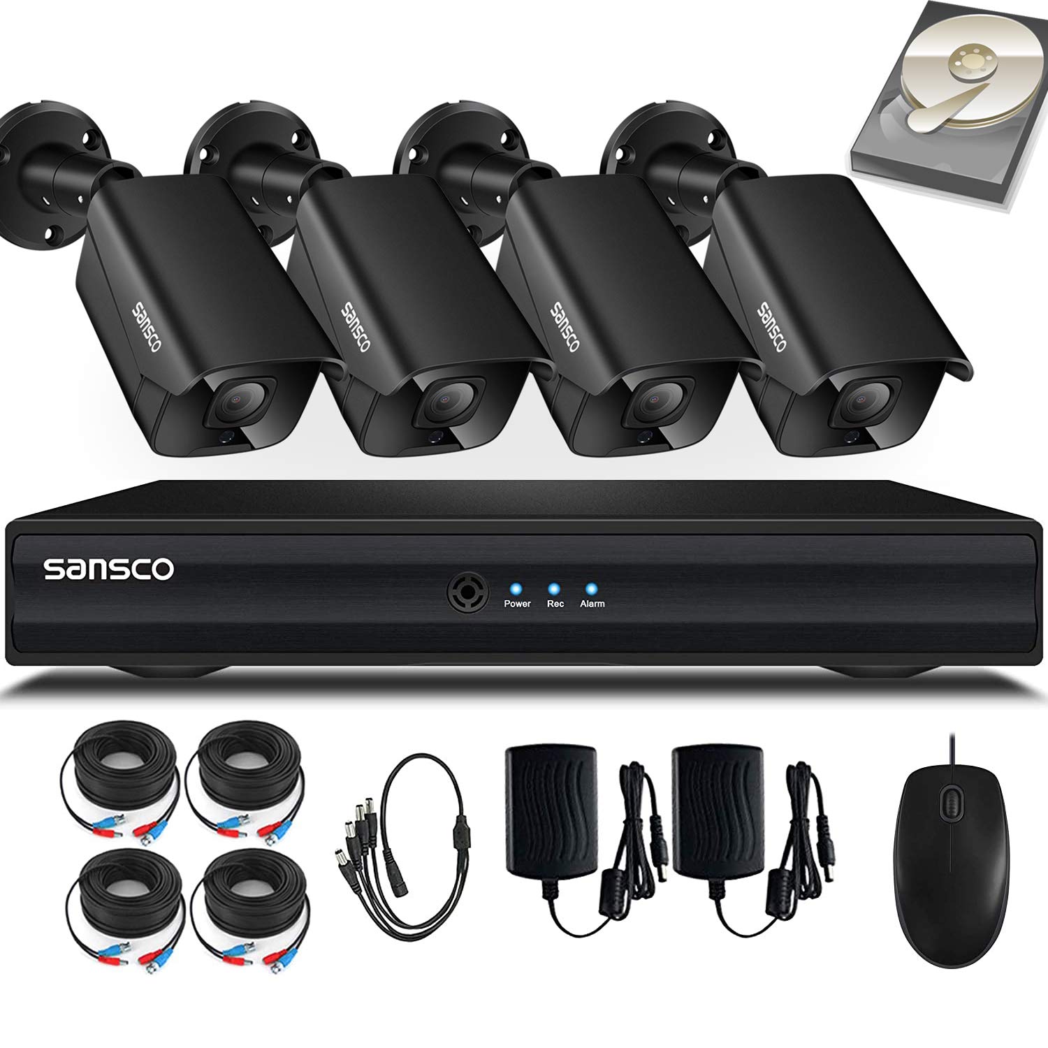 SANSCO 1080p True HD Outdoor CCTV Camera System + 1TB HDD, 5MP DVR with
