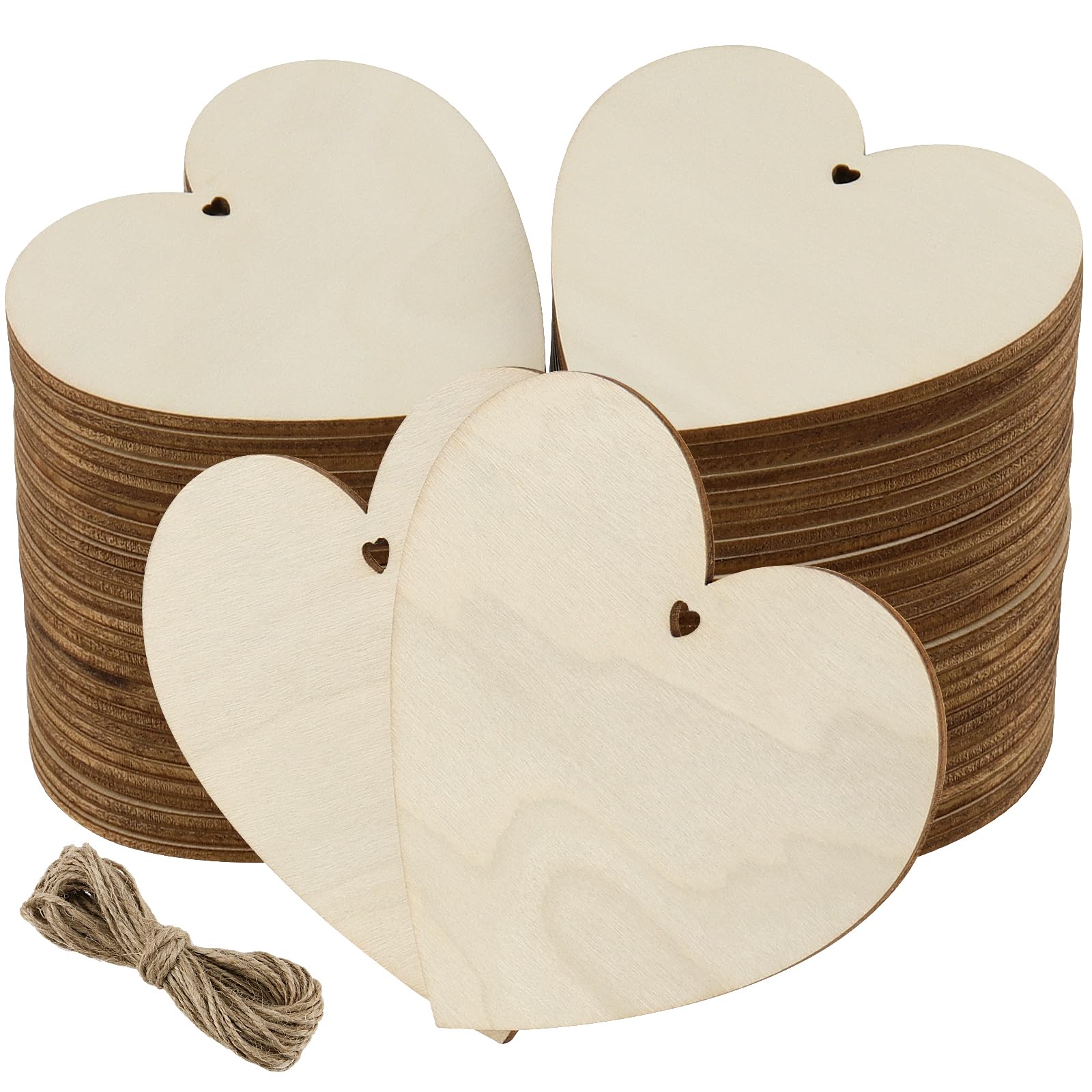 Houten Harten Met Gat - 120 Stuks om te Beschrijven, 40 mm