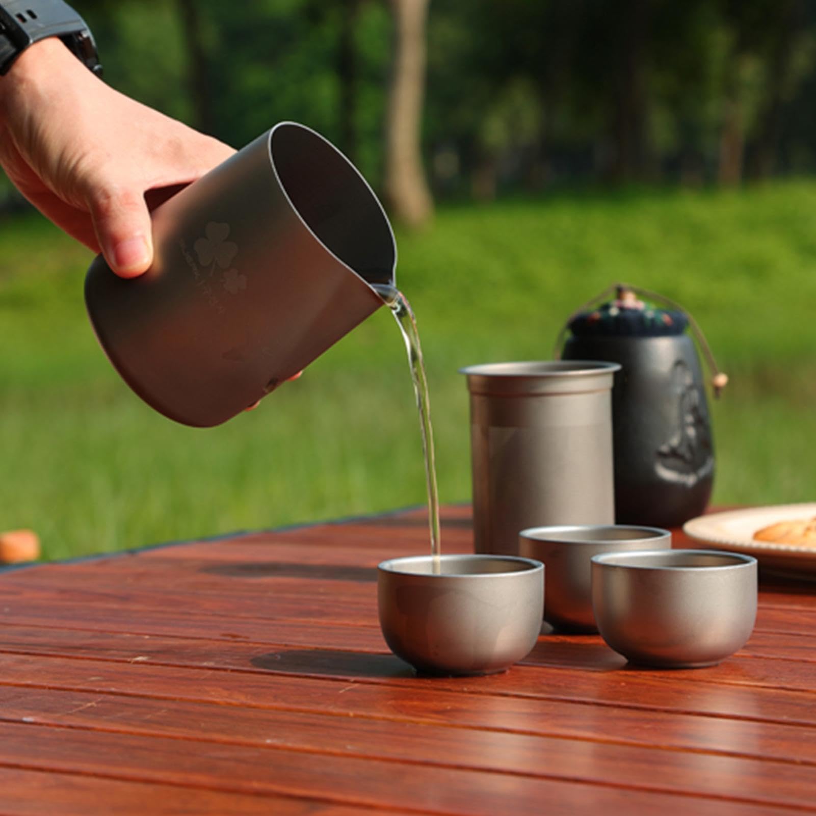 Hervidor de agua de camping, juego de hervidor de agua de acero inoxidable