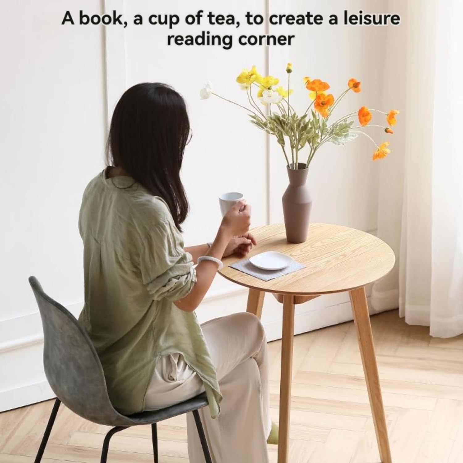 100% Solid Oak Small Tall Side Table, Mid Century Modern Coffee Table for Small Spaces, Living Room End Table with Stable Frame for Bedroom Couch, (Natural, 21.65" D x 21.65" W x 29.53" H)